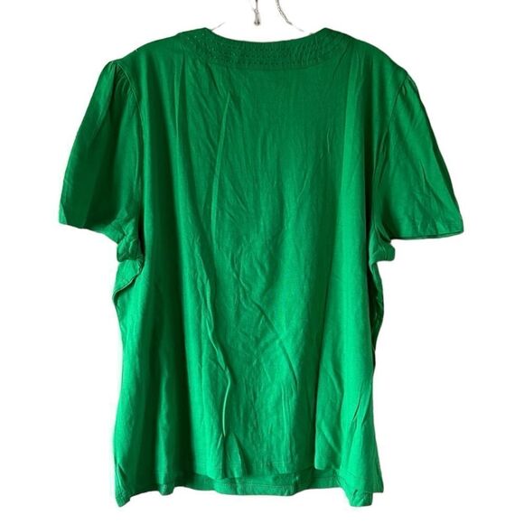 NEW Rafaella Short Sleeve Green V Neck Top - Picture 5 of 6